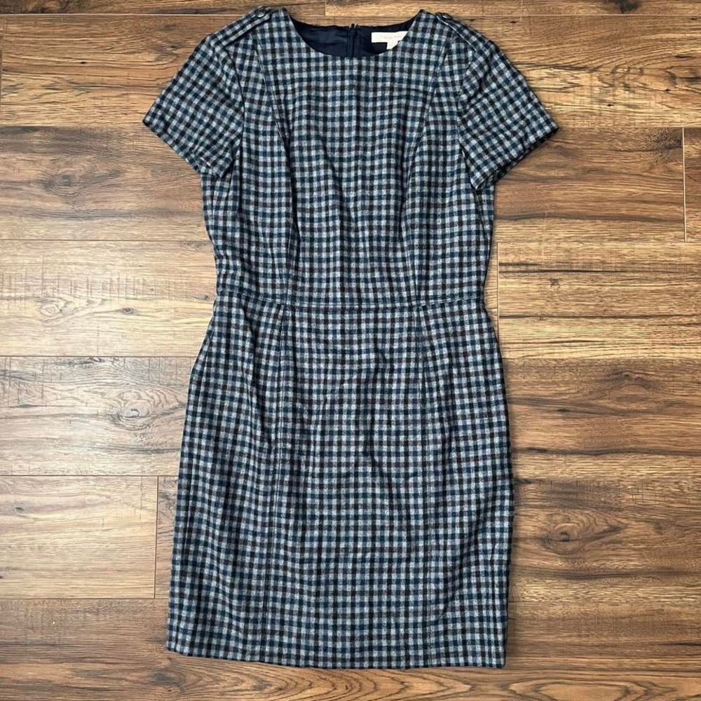 Brooks Brothers Vintage Wool Gingham Sheath Dress Blue Plaid Women 4‎ Classic